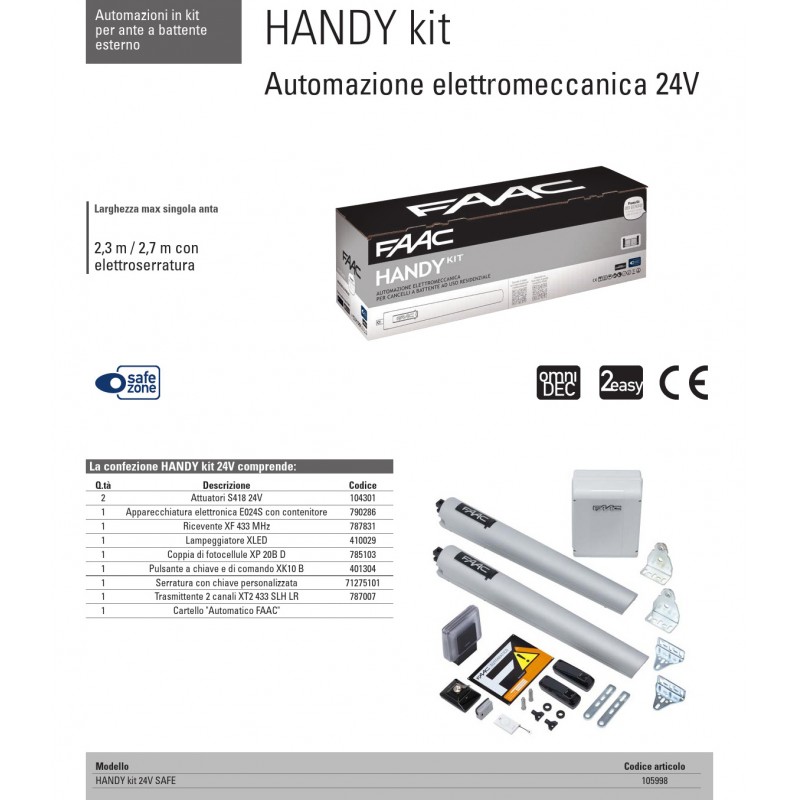 FAAC HANDY KIT 24V 105998 Automazione Cancello...