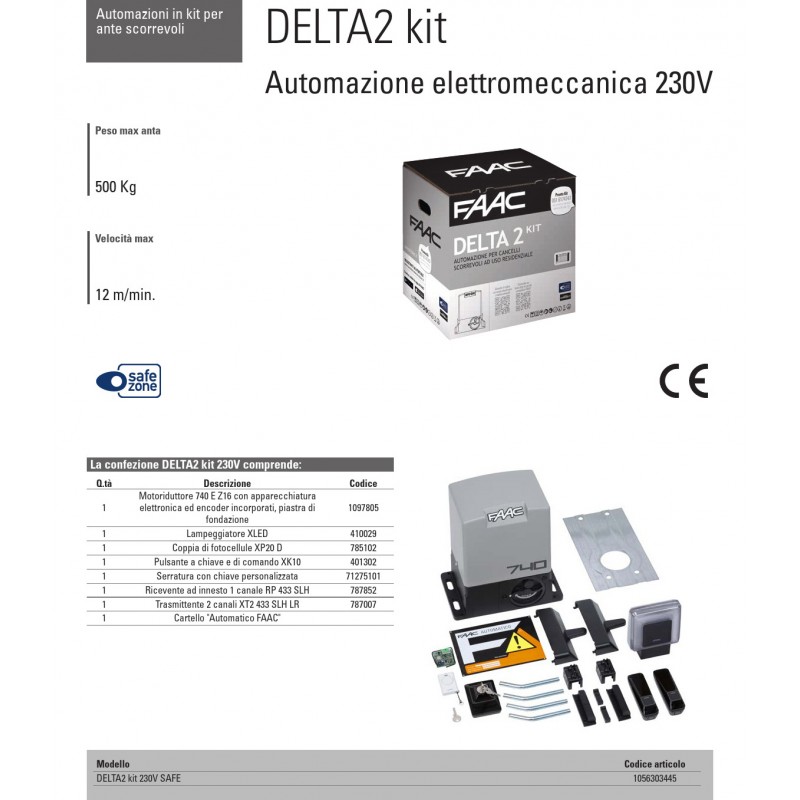 FAAC 740 DELTA 2 KIT 1056303445 Automatisme de...