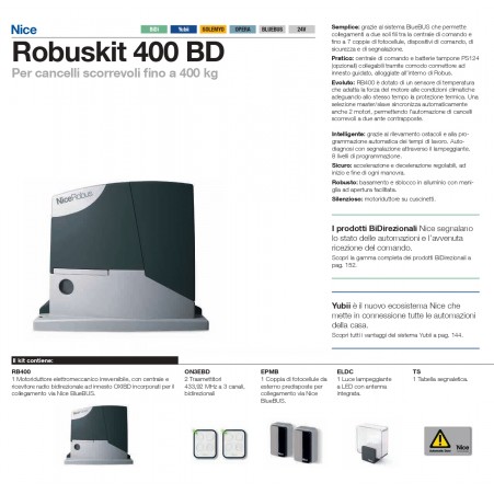 Kit Automatización Para Puertas Correderas Hasta 400 Kg 24v NICE Robus RB400BDKCE