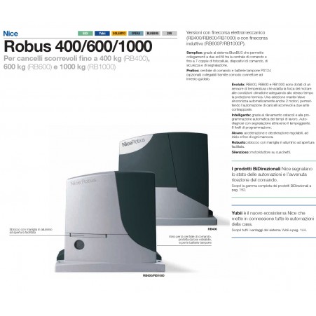 kit Automatización para puertas correderas de hasta 1000kg 24v NICE Robus RB1000BDKCE
