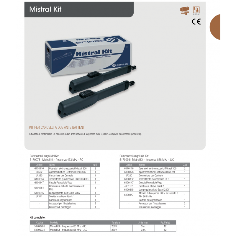 Kit Automazione Cancello a Battente GENIUS FAAC...